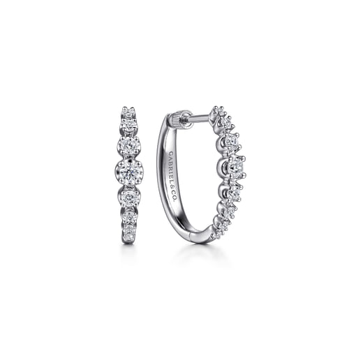 14K White Gold 20mm Buttercup Set Diamond Classic Oval Hoop Earrings