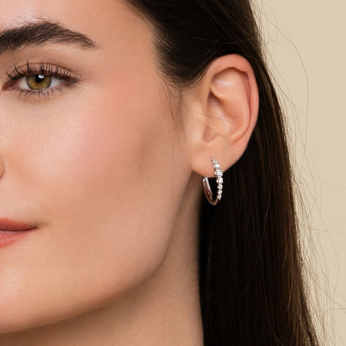 14K White Gold 20mm Buttercup Set Diamond Classic Oval Hoop Earrings