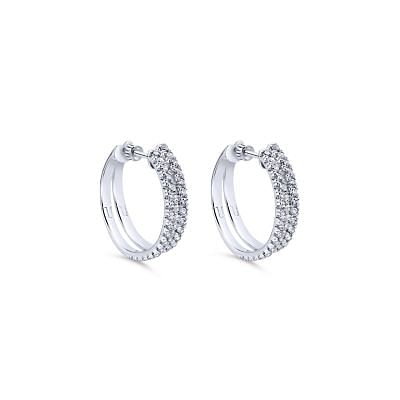 14K White Gold 20mm Classic Diamond Hoop Earrings