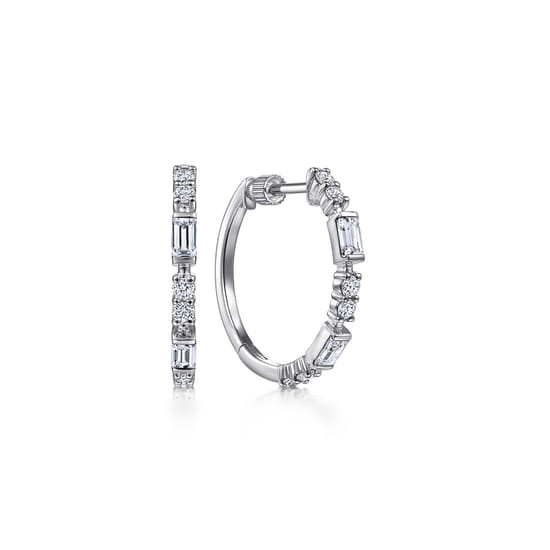 14K White Gold 20mm Classic Diamond Hoop Earrings