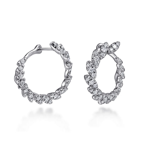 14K White Gold 20mm Diamond Cluster Bypass Hoop Earrings