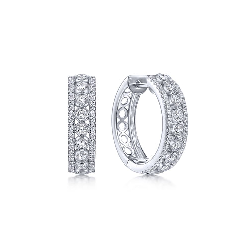 14K White Gold 20mm Diamond Huggie Earrings