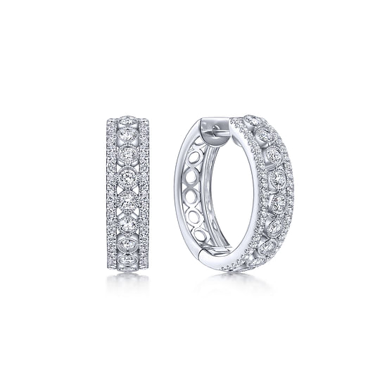 Gabriel - 14K White Gold 20mm Diamond Huggie Earrings