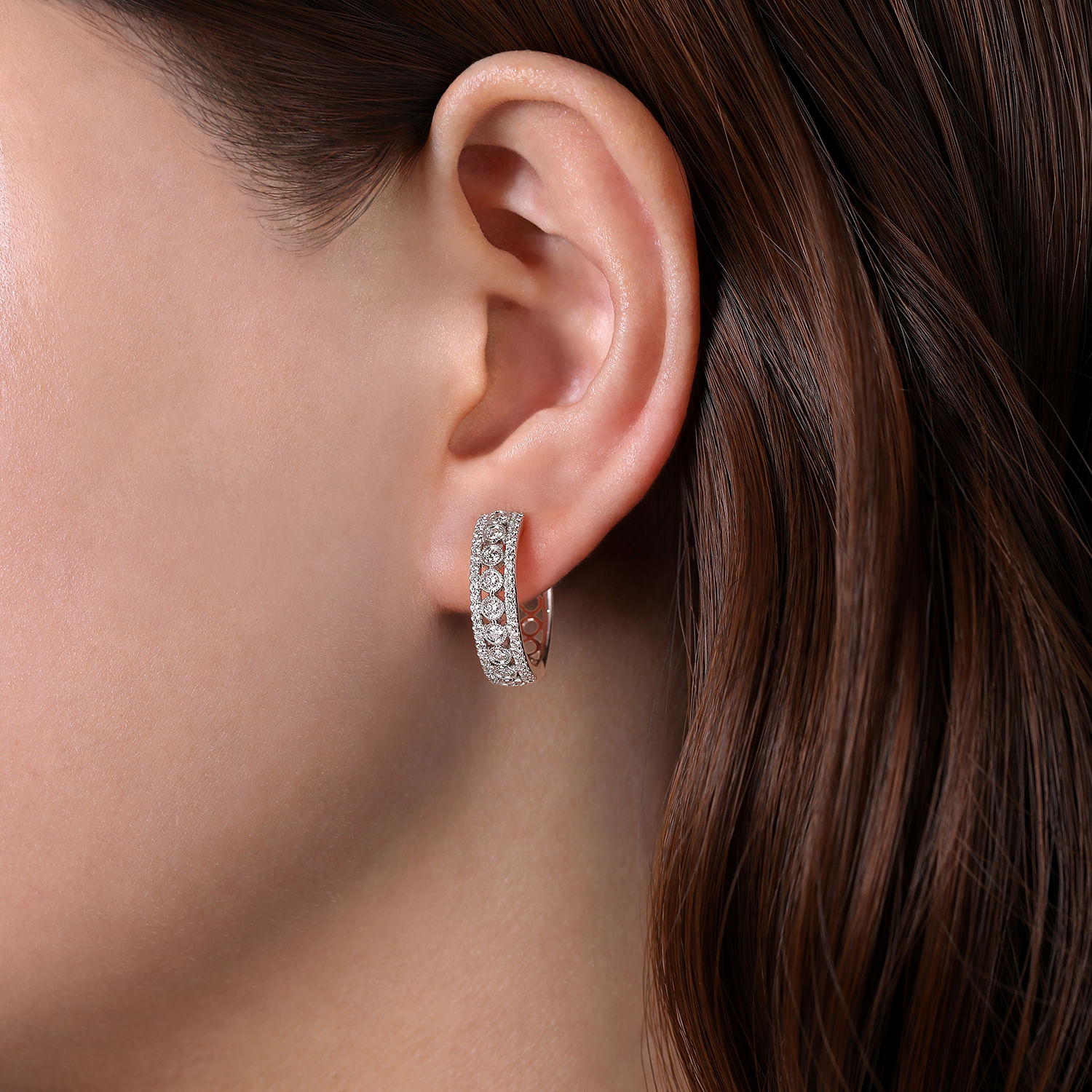 14K White Gold 20mm Diamond Huggie Earrings