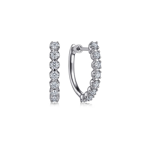 14K White Gold 20mm Diamond Oval Hoop Earrings