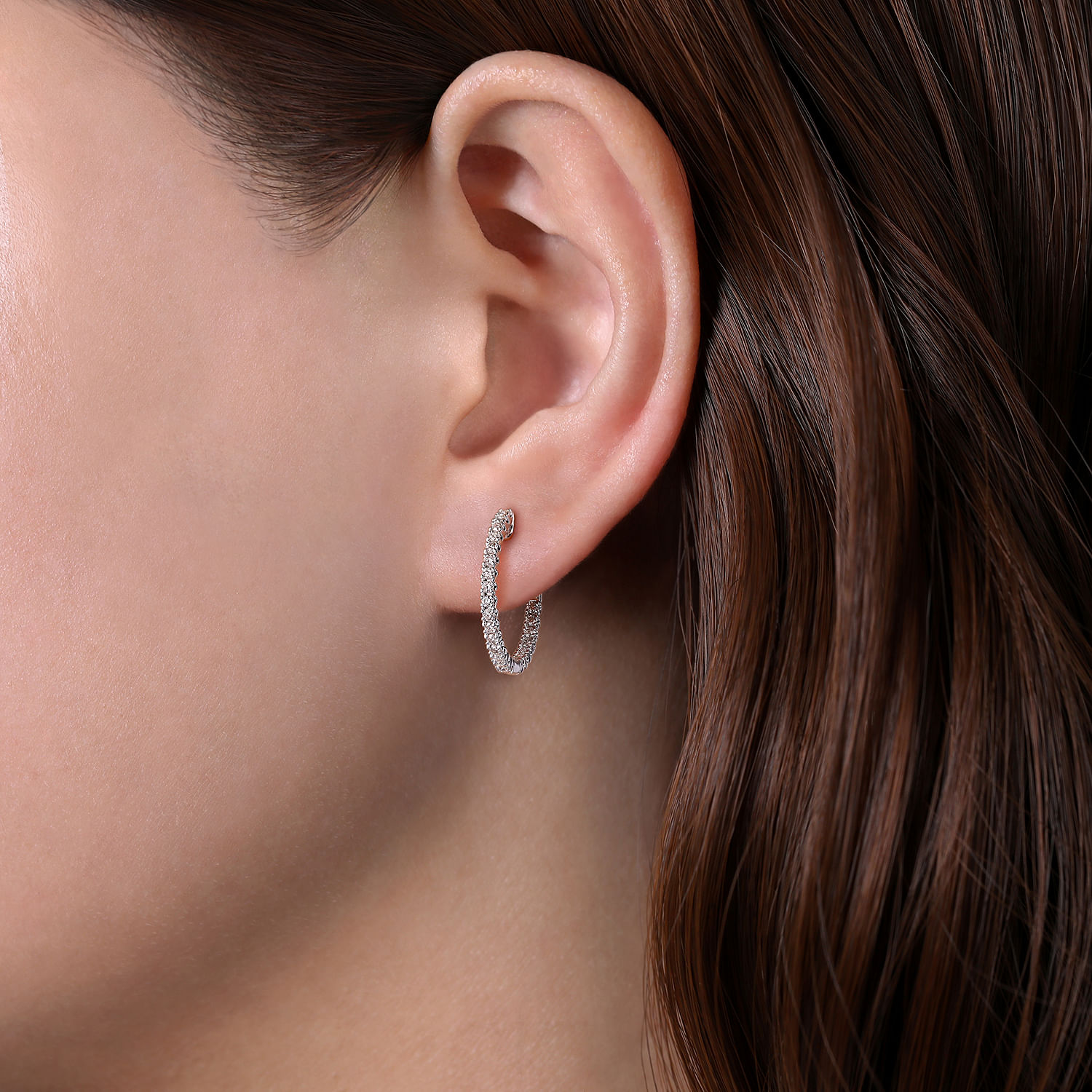 14K White Gold 20mm Inside Out Diamond Hoop Earrings