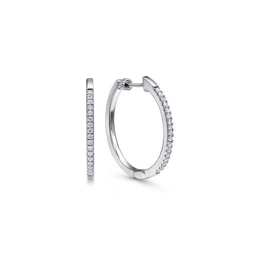 14K White Gold 20mm Round Classic Diamond Hoop Earrings