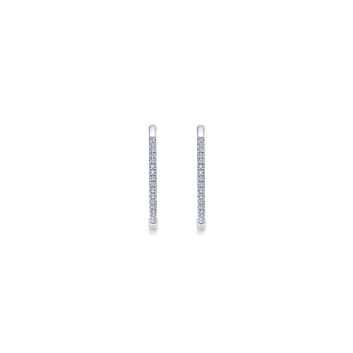 14K White Gold 20mm Round Classic Diamond Hoop Earrings