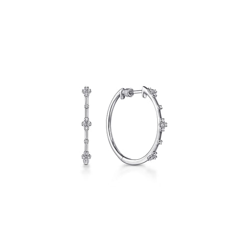 14K White Gold 20mm Round Diamond Classic Hoop Earrings