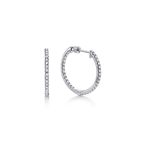 14K White Gold 20mm Round Inside Out Diamond Hoop Earrings