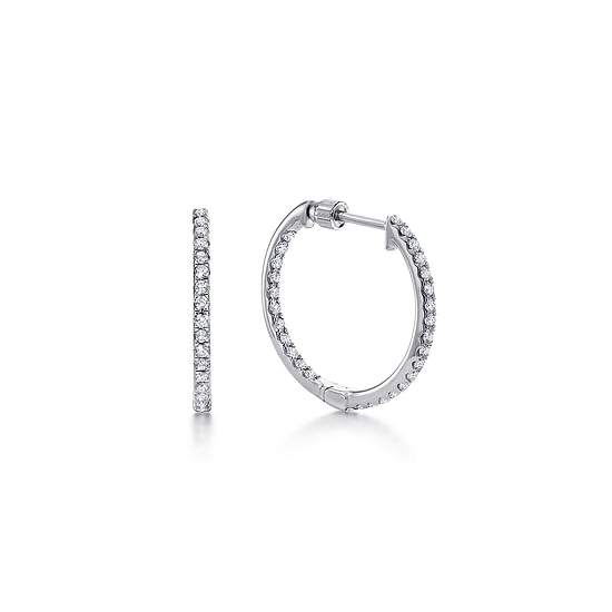 Gabriel - 14K White Gold 20mm Round Inside Out Diamond Hoop Earrings