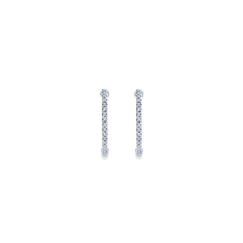 14K White Gold 20mm Round Inside Out Diamond Hoop Earrings