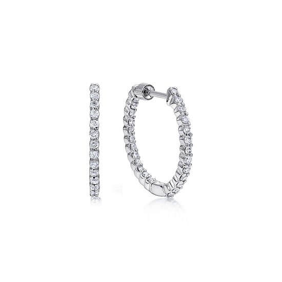 Gabriel - 14K White Gold 20mm Round Inside Out Diamond Hoop Earrings