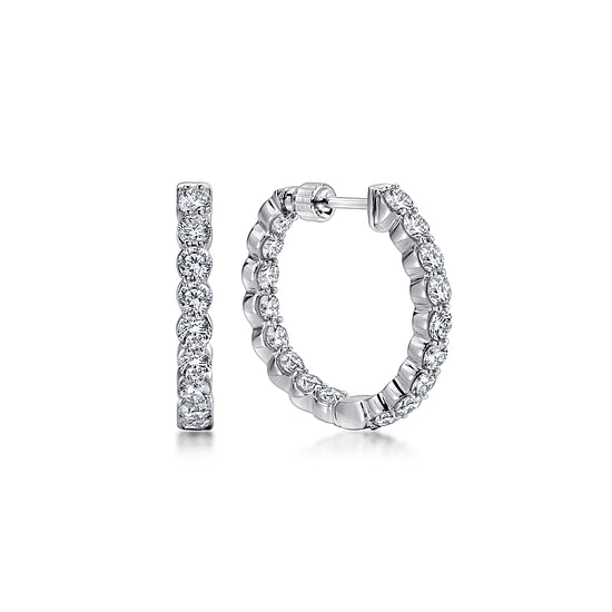 Gabriel - 14K White Gold 20mm Round Inside Out Diamond Hoop Earrings