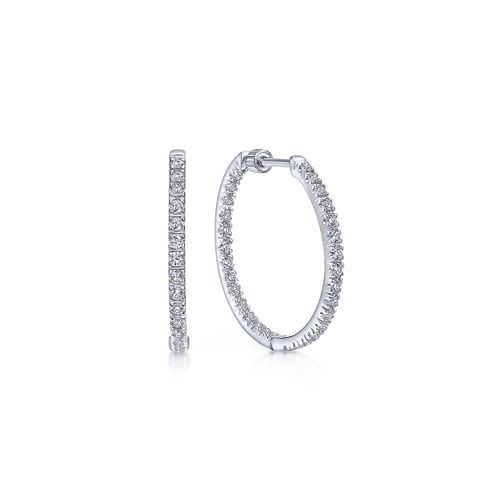 14K White Gold 20mm Round Inside Out Diamond Hoop Earrings