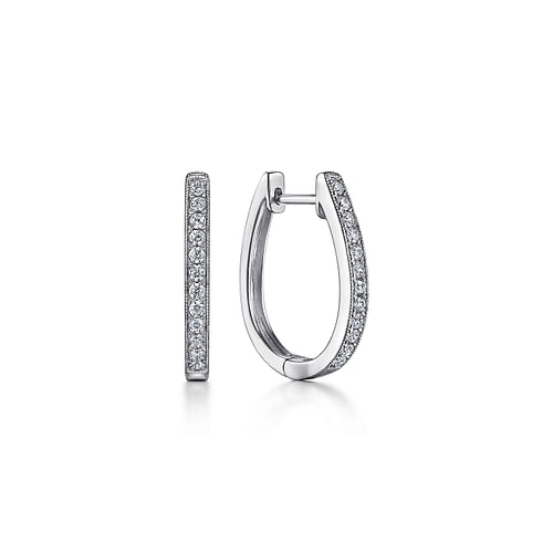 14K White Gold 20mm Slim Pavé Diamond Huggie Earrings