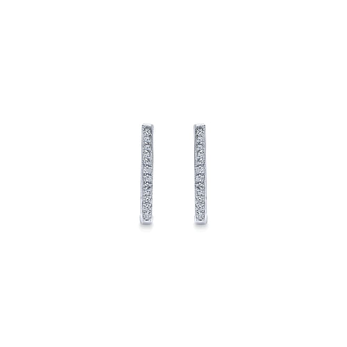 14K White Gold 20mm Slim Pavé Diamond Huggie Earrings