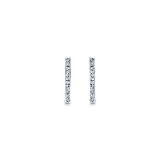 14K White Gold 20mm Slim Pavé Diamond Huggie Earrings angle 3 14K White Gold 20mm Slim Pavé Diamond Huggie Earrings angle 3