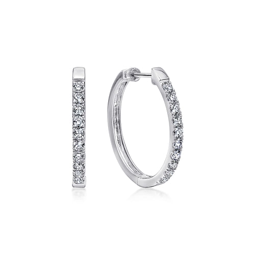 14K White Gold 25mm Round Diamond Classic Hoop Earrings