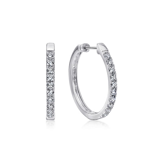 Gabriel - 14K White Gold 25mm Round Diamond Classic Hoop Earrings