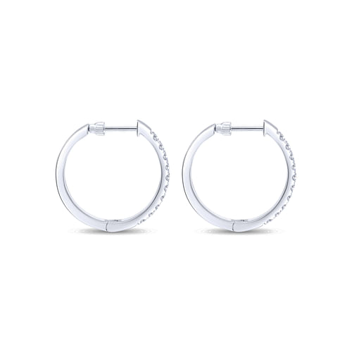 14K White Gold 25mm Round Diamond Classic Hoop Earrings