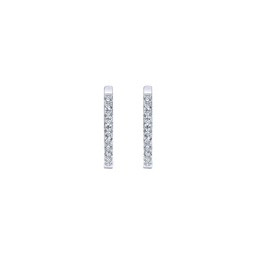 14K White Gold 25mm Round Diamond Classic Hoop Earrings