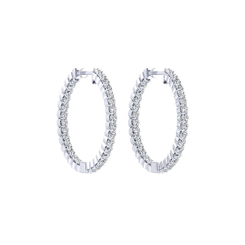 14K White Gold 25mm Round Inside Out Diamond Hoop Earrings