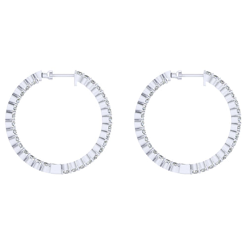 14K White Gold 25mm Round Inside Out Diamond Hoop Earrings