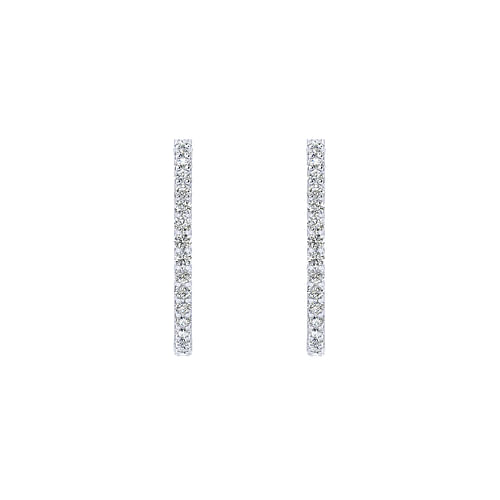 14K White Gold 25mm Round Inside Out Diamond Hoop Earrings