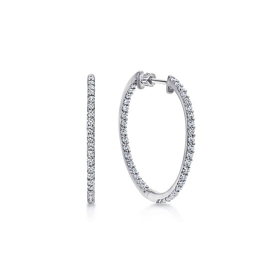 Gabriel - 14K White Gold 25mm Round Inside Out Diamond Hoop Earrings