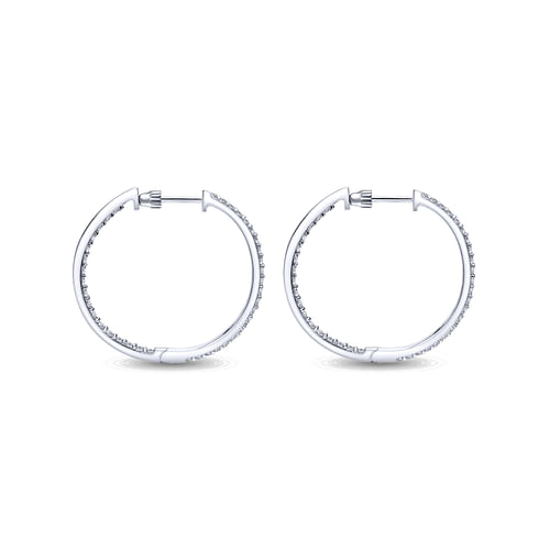 14K White Gold 25mm Round Inside Out Diamond Hoop Earrings