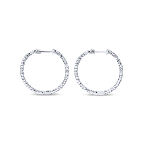 14K White Gold 25mm Round Inside Out Diamond Hoop Earrings