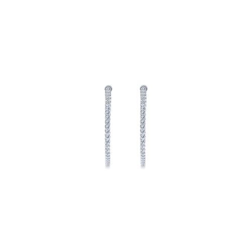 14K White Gold 25mm Round Inside Out Diamond Hoop Earrings