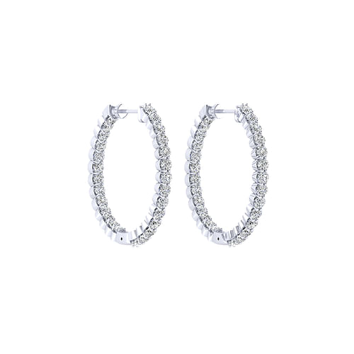 14K White Gold 25mm Round Inside Out Diamond Hoop Earrings