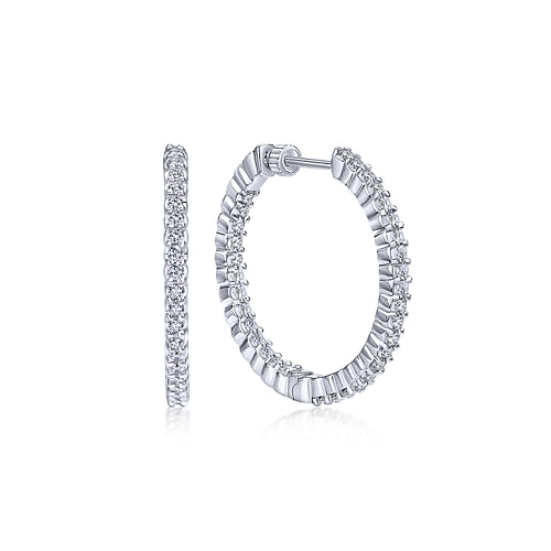 14K White Gold 25mm Round Inside Out Diamond Hoop Earrings