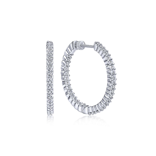 Gabriel - 14K White Gold 25mm Round Inside Out Diamond Hoop Earrings