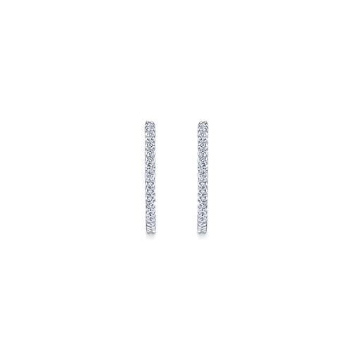 14K White Gold 25mm Round Inside Out Diamond Hoop Earrings