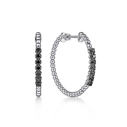 14K White Gold 30mm Bujukan Black Diamond Classic Hoop Earrings