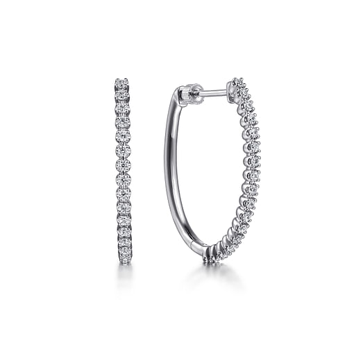 14K White Gold 30mm Diamond Hoop Earrings