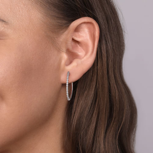 14K White Gold 30mm Diamond Hoop Earrings