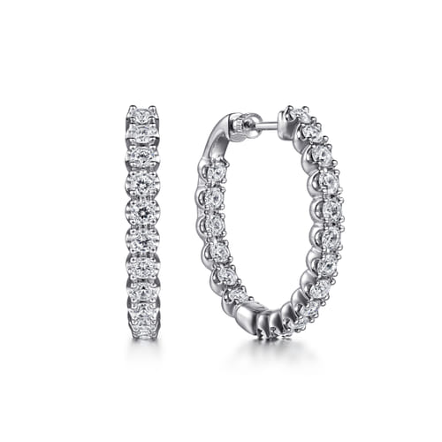 14K White Gold 30mm Diamond Inside Out Hoop Earrings