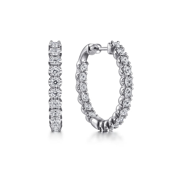 Gabriel - 14K White Gold 30mm Diamond Inside Out Hoop Earrings