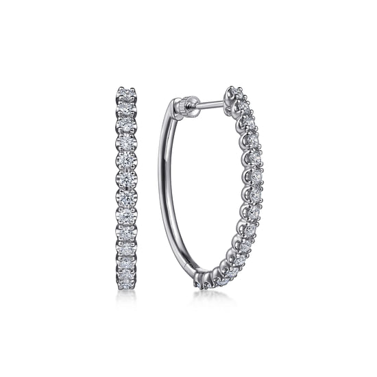 Gabriel - 14K White Gold 30mm Diamond Oval Hoop Earrings