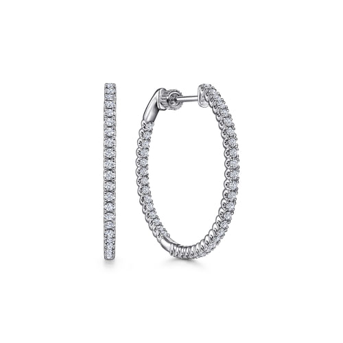 14K White Gold 30mm Inside Out Diamond Hoop Earrings
