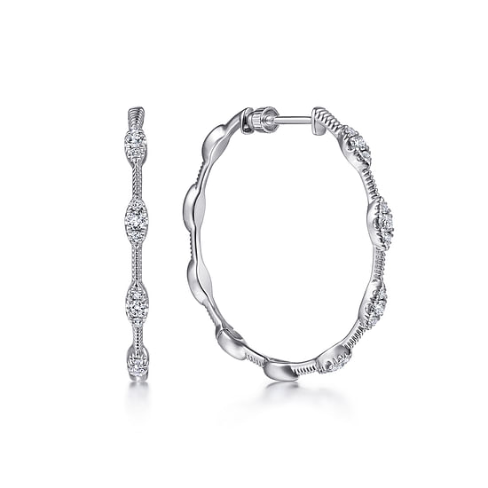 Gabriel - 14K White Gold 30mm Round Classic Diamond Hoop Earrings