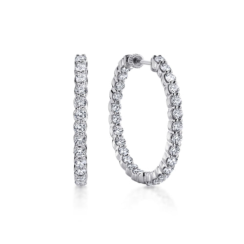 14K White Gold 30mm Round Inside Out Diamond Hoop Earrings