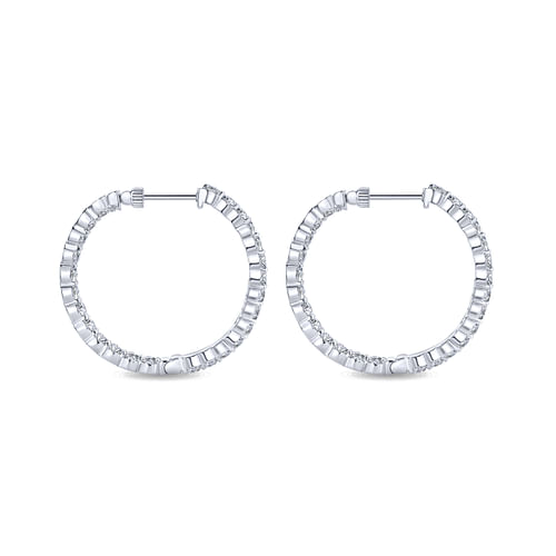 14K White Gold 30mm Round Inside Out Diamond Hoop Earrings