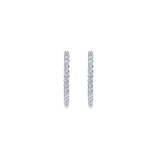 14K White Gold 30mm Round Inside Out Diamond Hoop Earrings