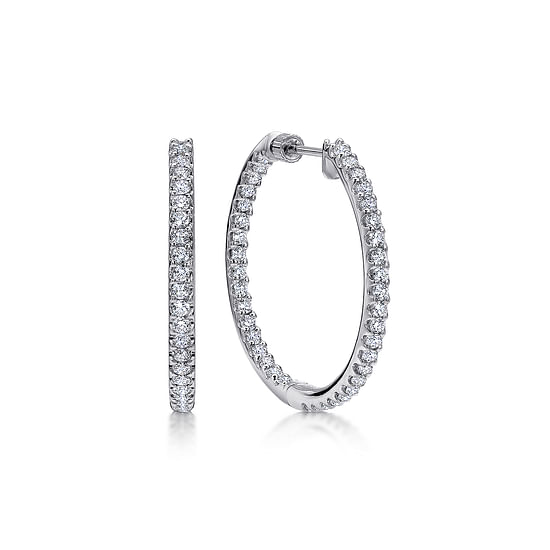 Gabriel - 14K White Gold 30mm Round Inside Out Diamond Hoop Earrings