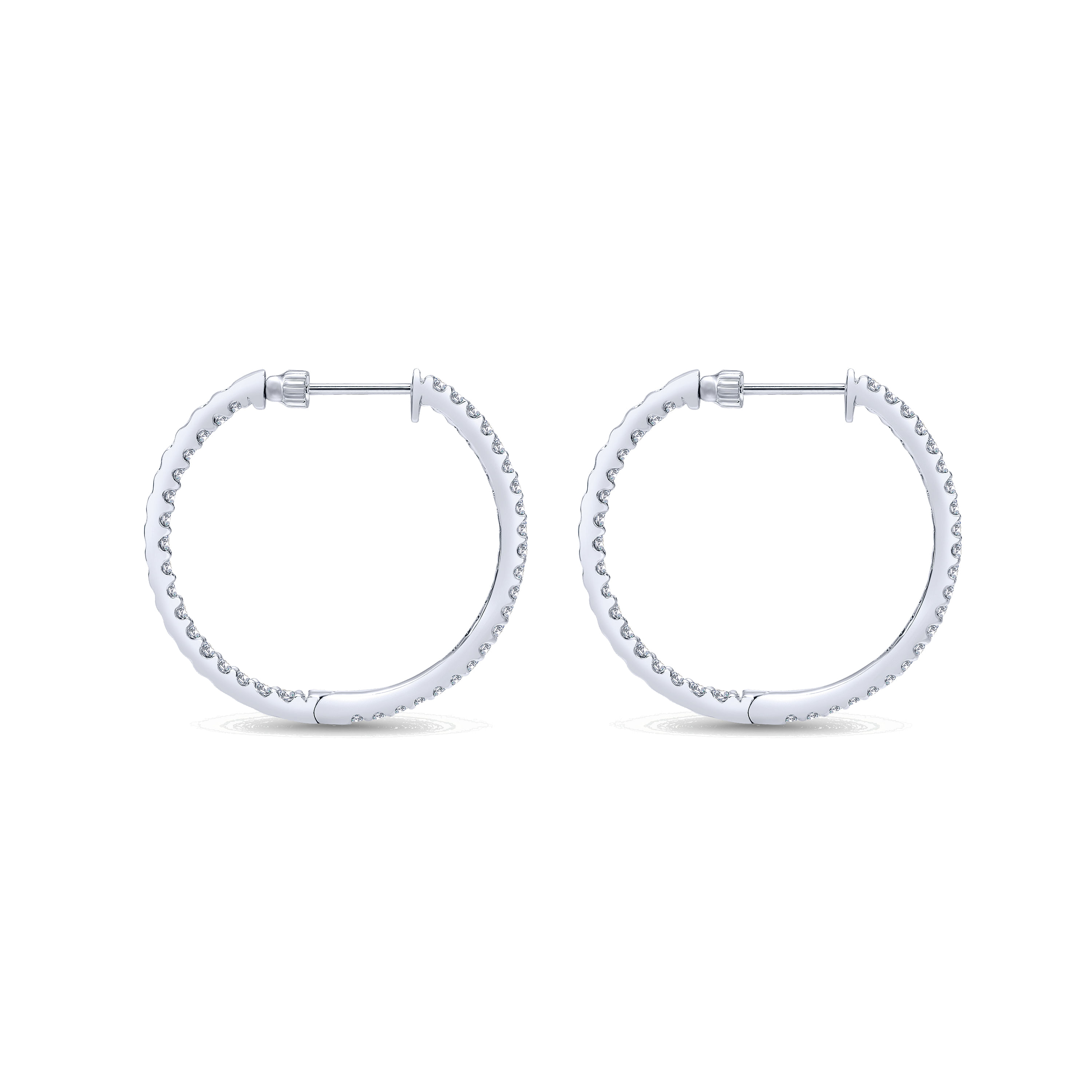 14K White Gold 30mm Round Inside Out Diamond Hoop Earrings